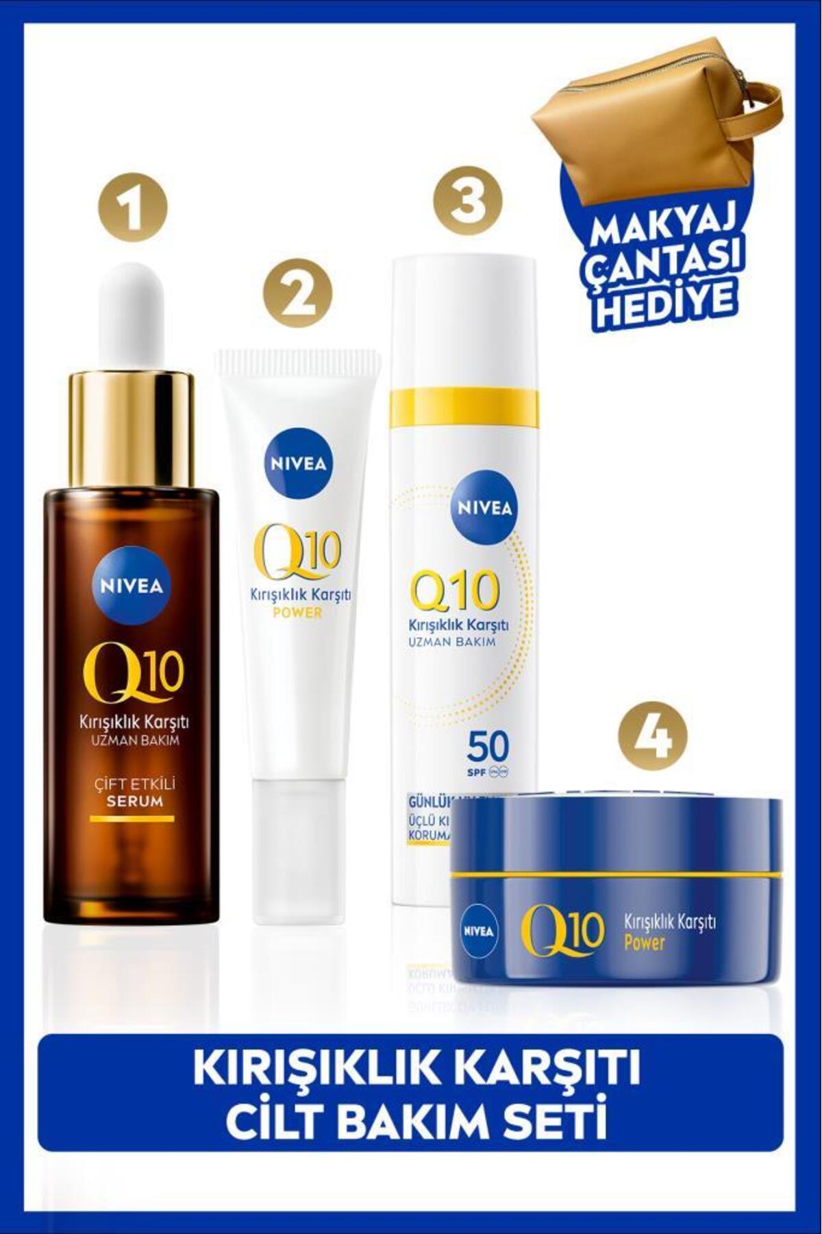 Nivea Q10 SPF50 Sunscreen Face Cream 40ml, Anti-Wrinkle Serum, Eye and Night Cream, Bag Gift
