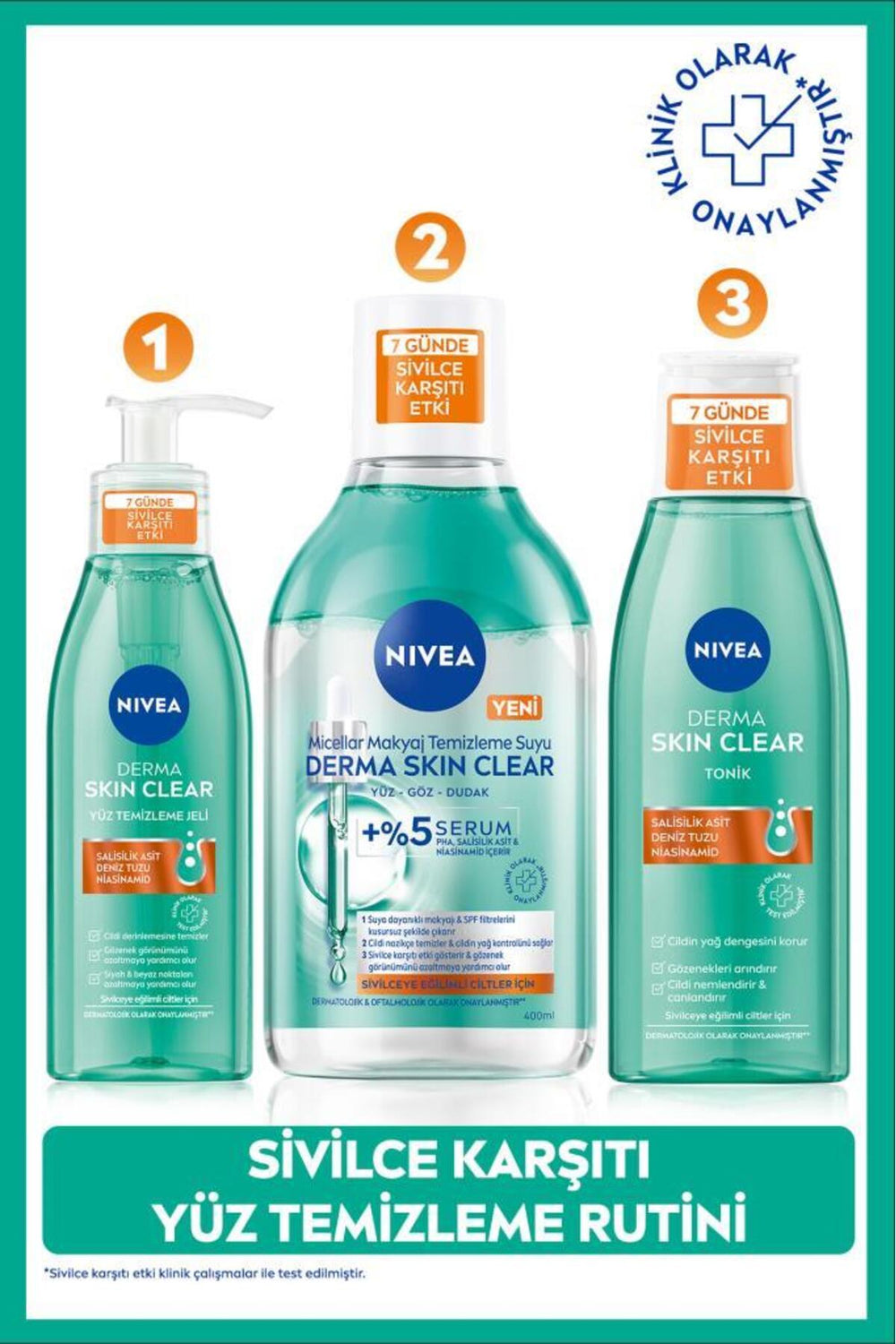 Nivea Derma Skin Clear Anti-Face Cleansing Gel 150ml, Make-Up Cleansing Water 400ml and Tonic 200ml