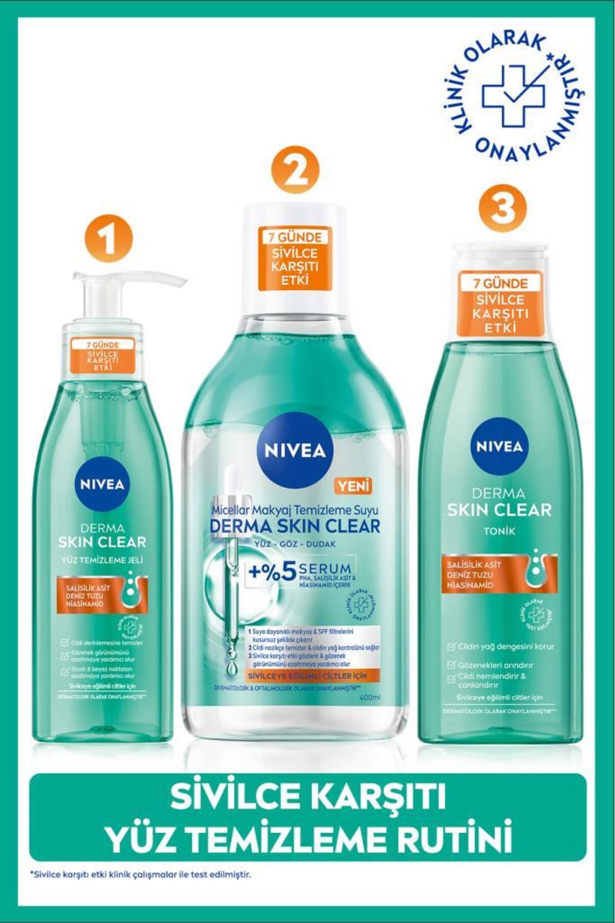 Nivea Derma Skin Clear Anti-Face Cleansing Gel 150ml, Make-Up Cleansing Water 400ml and Tonic 200ml