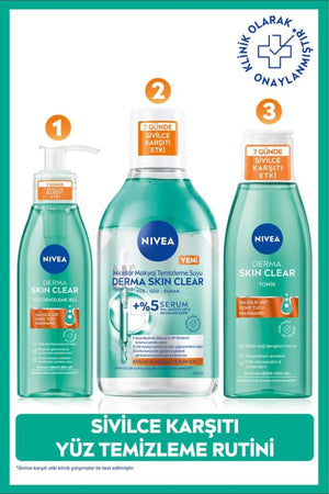 Nivea Derma Skin Clear Anti-Face Cleansing Gel 150ml, Make-Up Cleansing Water 400ml and Tonic 200ml