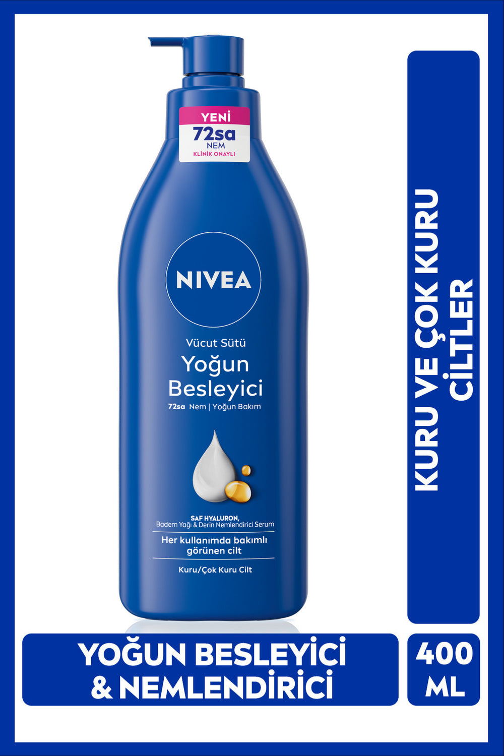 Nivea Intensive Nourishing Body Milk 400 ml, 72 Hour Moisturizing, Quick Absorption, Almond Oil, Dry Skin