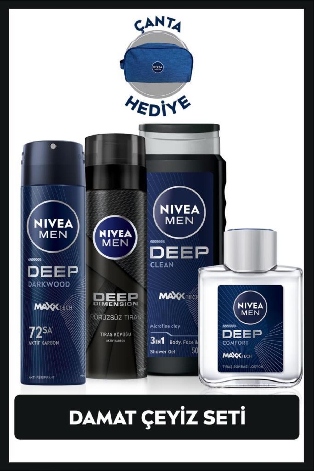 Nivea MEN Men's Dowry Set, Shower Gel 500 ml, Spray Deodorant, Lotion 100 ml, Shaving Foam, Bag Gift