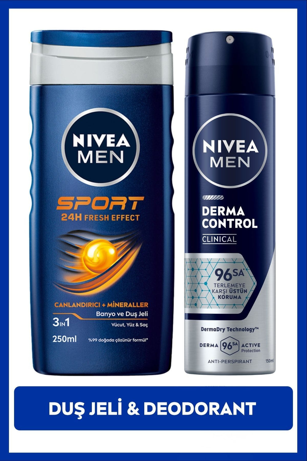 Nivea MEN Men's Spray Deodorant Derma Control Clinical 150ml and Sport Shower Gel 250ml, Care Set