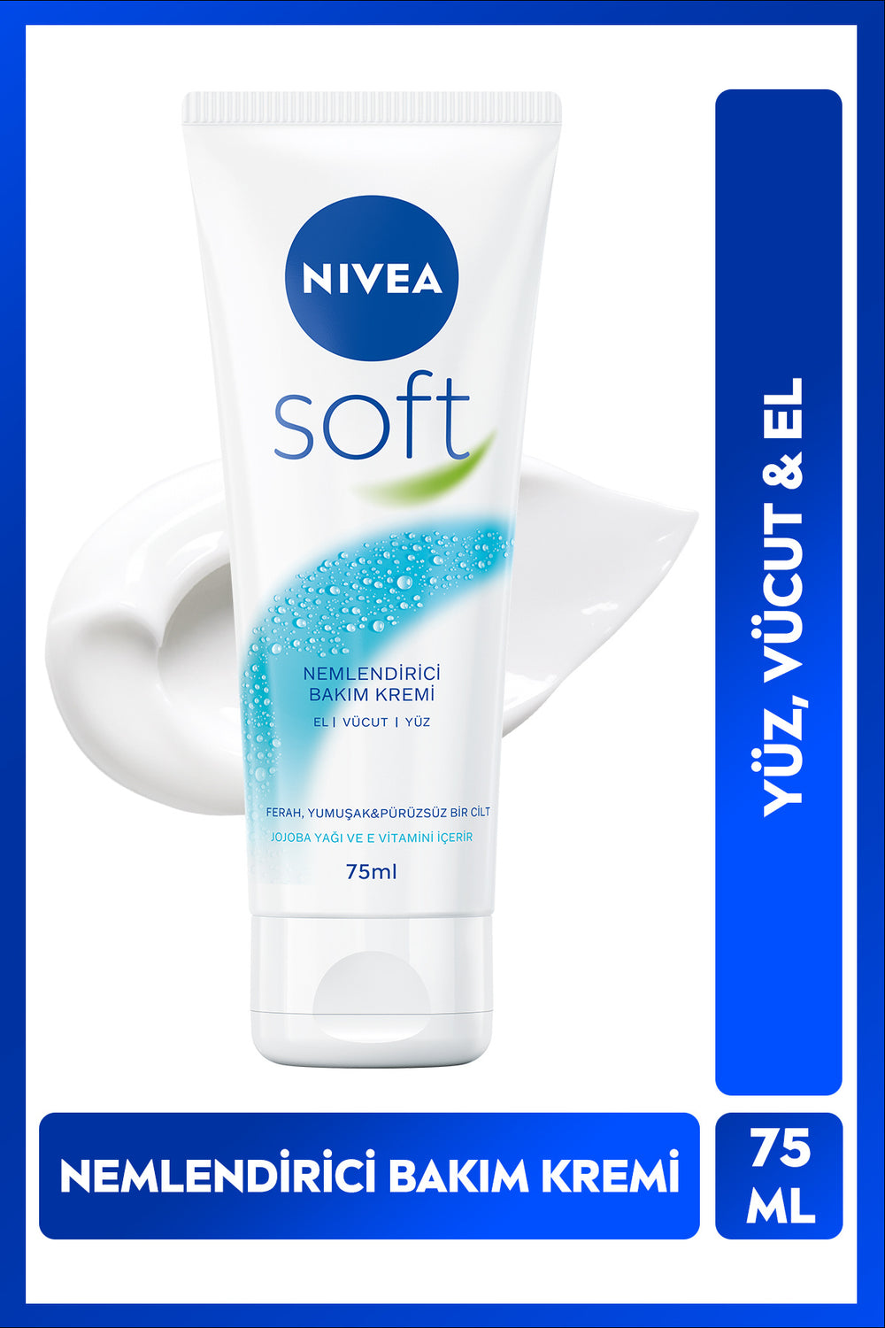 Nivea Soft Moisturizing Care Cream 75ml, Jojoba Oil, Vitamin E, Hand Face Body, Soft Skin, Revitalizing