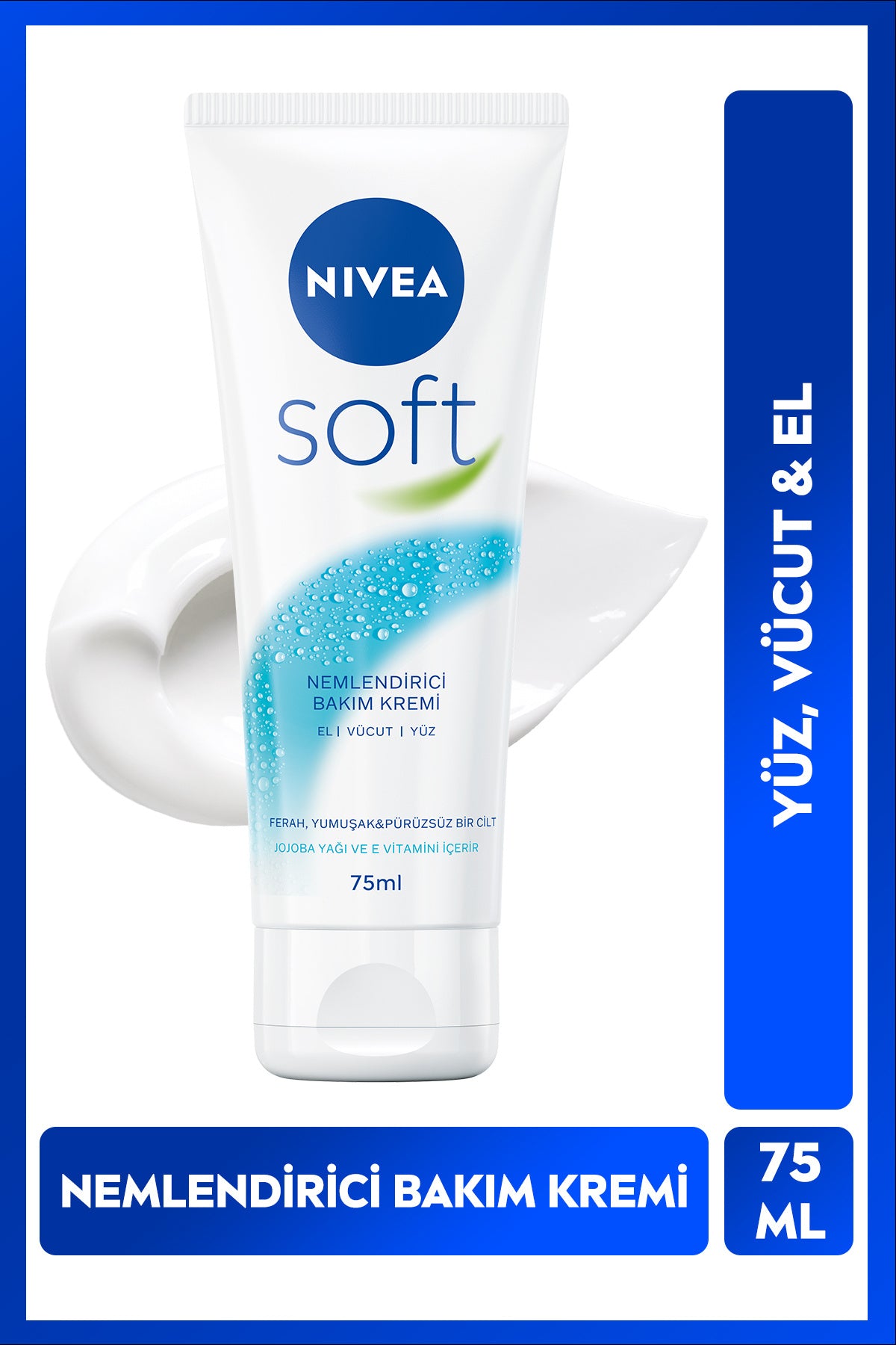 Nivea Soft Moisturizing Care Cream 75ml, Jojoba Oil, Vitamin E, Hand Face Body, Soft Skin, Revitalizing