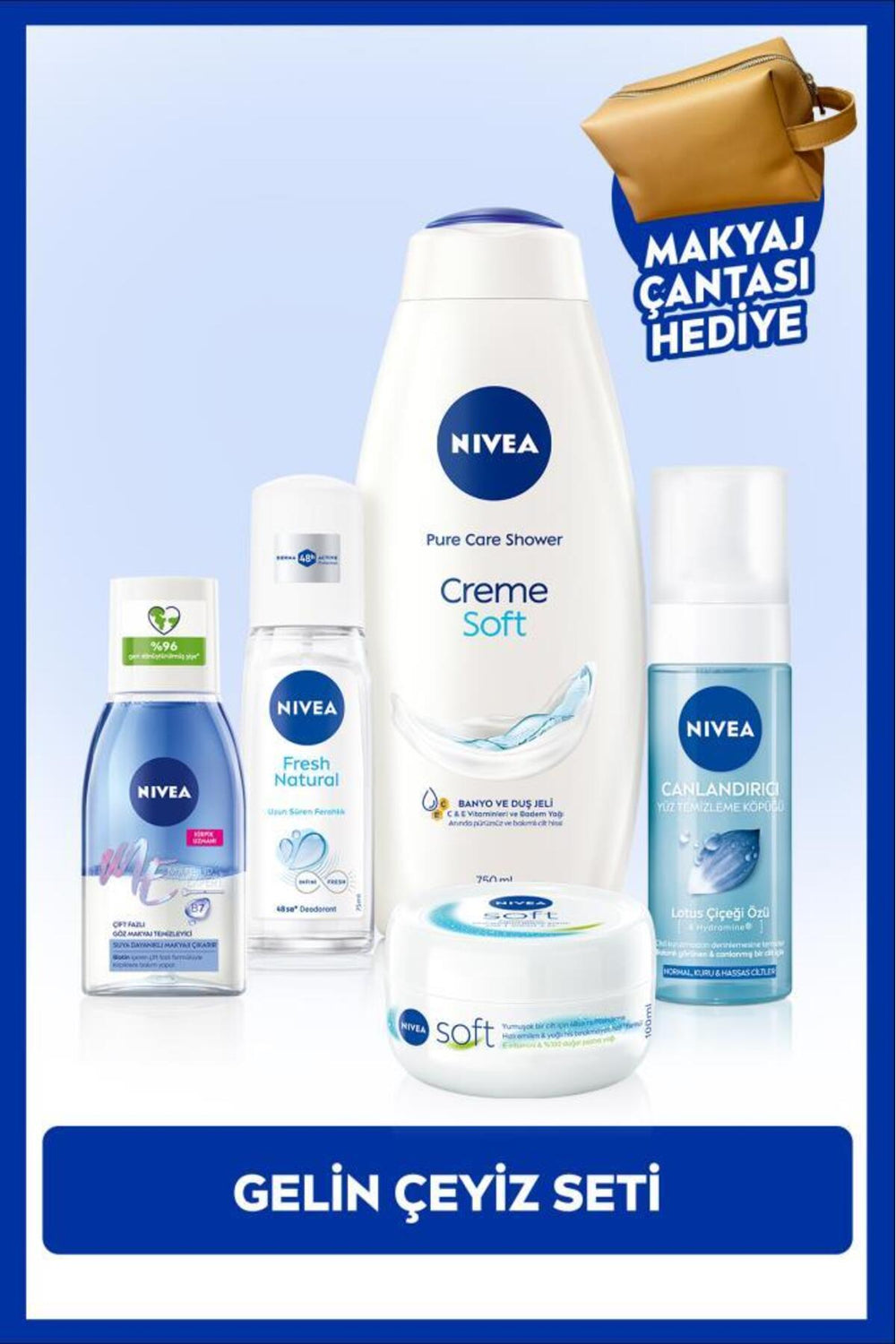 Nivea Bridal Dowry Set, Shower Gel, Face Washing Foam, Deodorant, Eye Makeup Remover and Cream, Gift Bag
