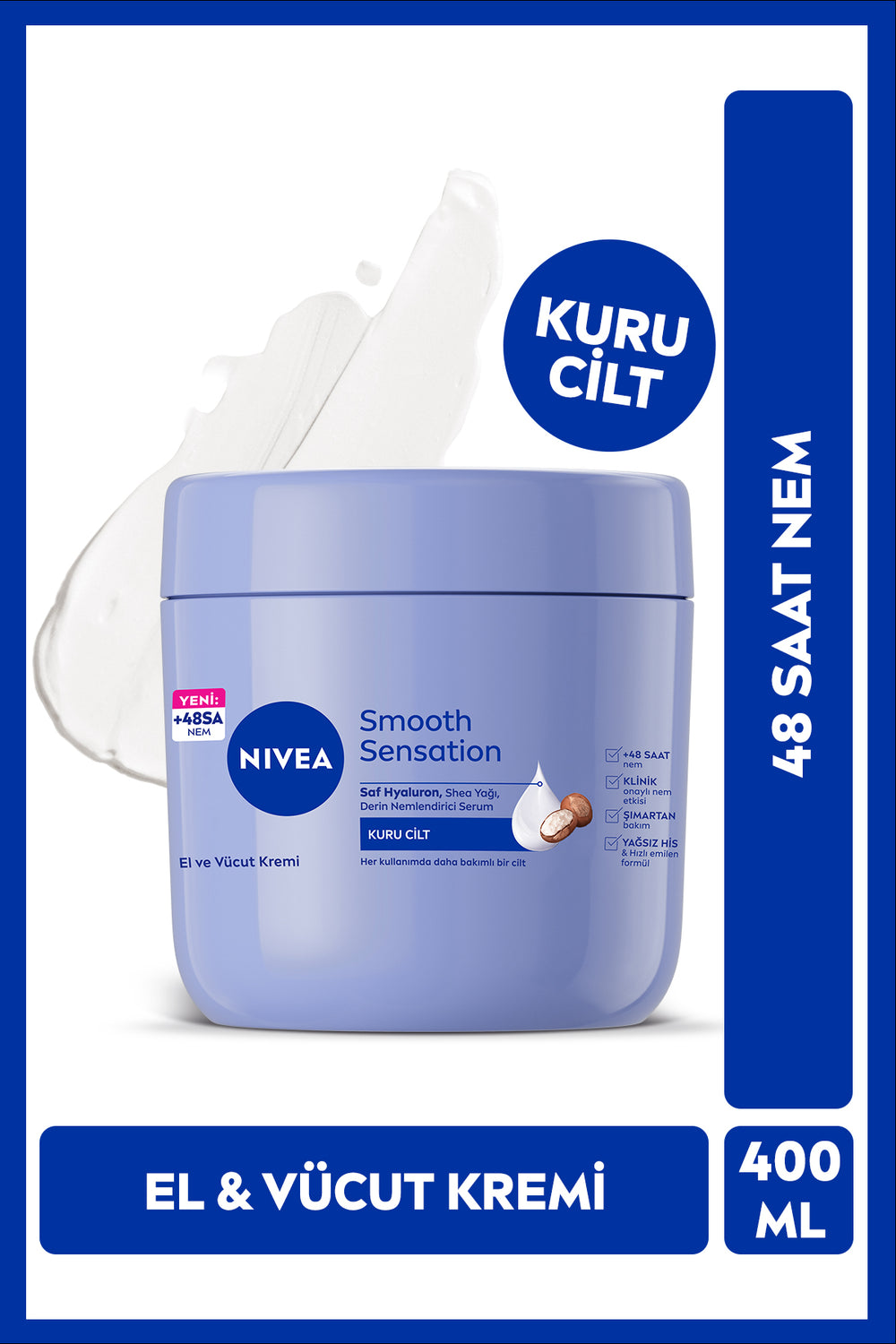 Nivea Smooth Sensation Hand and Body Care Cream 400ml, 48 Hour Moisturizing for Dry Skin