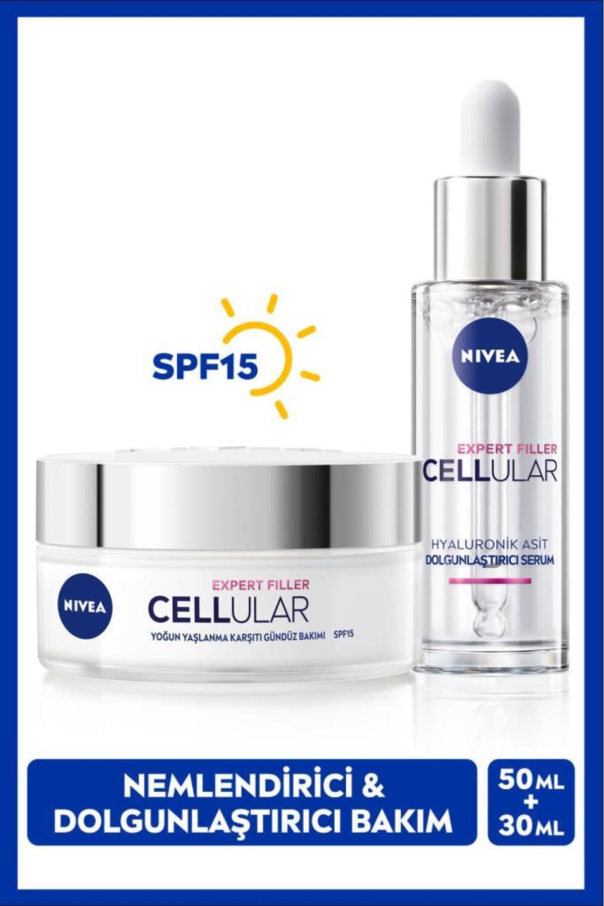 Nivea SPF15 Cellular Expert Filler Anti-Aging Day Face Cream 50ml and Moisturizing Skin Serum 30ml