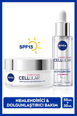 Nivea SPF15 Cellular Expert Filler Anti-Aging Day Face Cream 50ml and Moisturizing Skin Serum 30ml