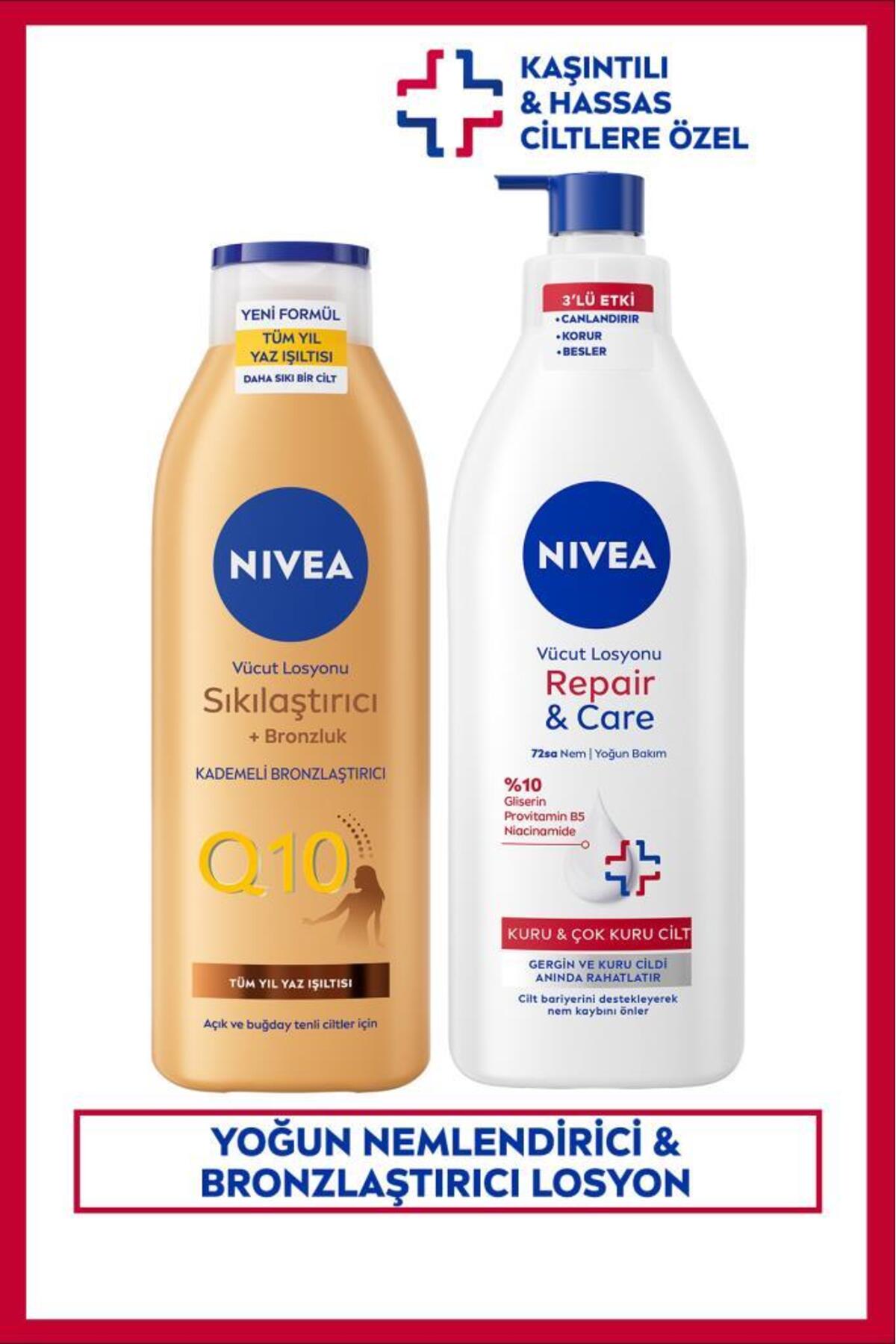 Nivea Repair&Care Moisturizing Body Lotion 400ml and Firming Tan Lotion 250ml, Itchy Skin