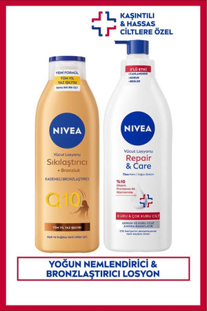 Nivea Repair&Care Moisturizing Body Lotion 400ml and Firming Tan Lotion 250ml, Itchy Skin