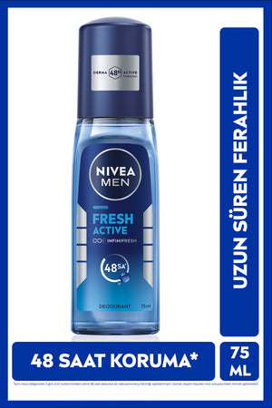 Nivea MEN Men's Pump Spray Deodorant Fresh Active 75 ml, Protection Against Sweat Odor, Aluminum Free