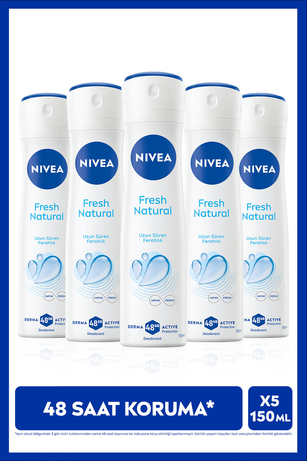 Nivea Women's Spray Deodorant Fresh Natural 150ml, 48 Hours Protection Against Sweat Odor, X5 Pieces