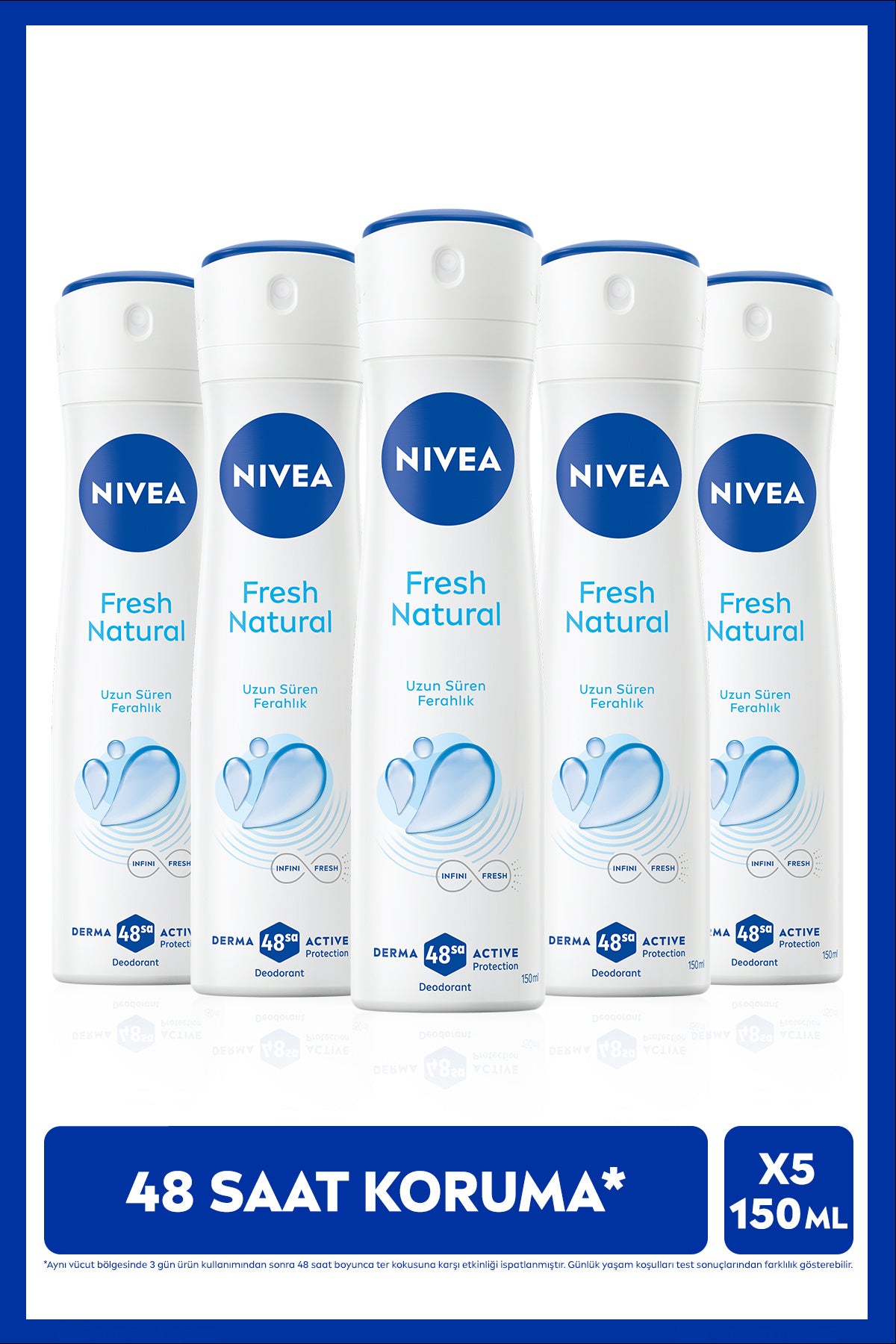Nivea Women's Spray Deodorant Fresh Natural 150ml, 48 Hours Protection Against Sweat Odor, X5 Pieces