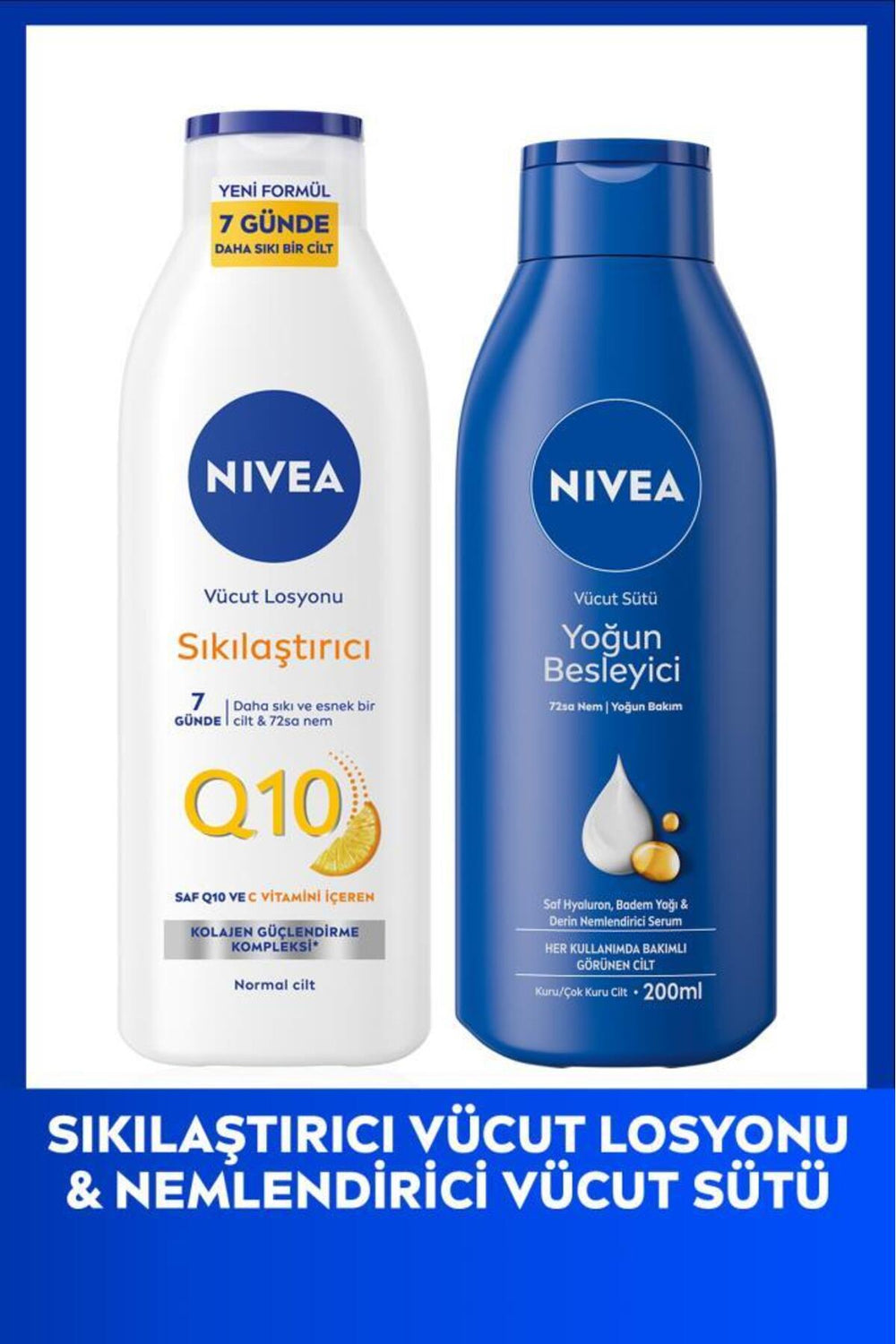 Nivea Q10 7 Day Firming Body Lotion 250ml and Intensive Nourishing Care Milk 200ml, Dry Skin