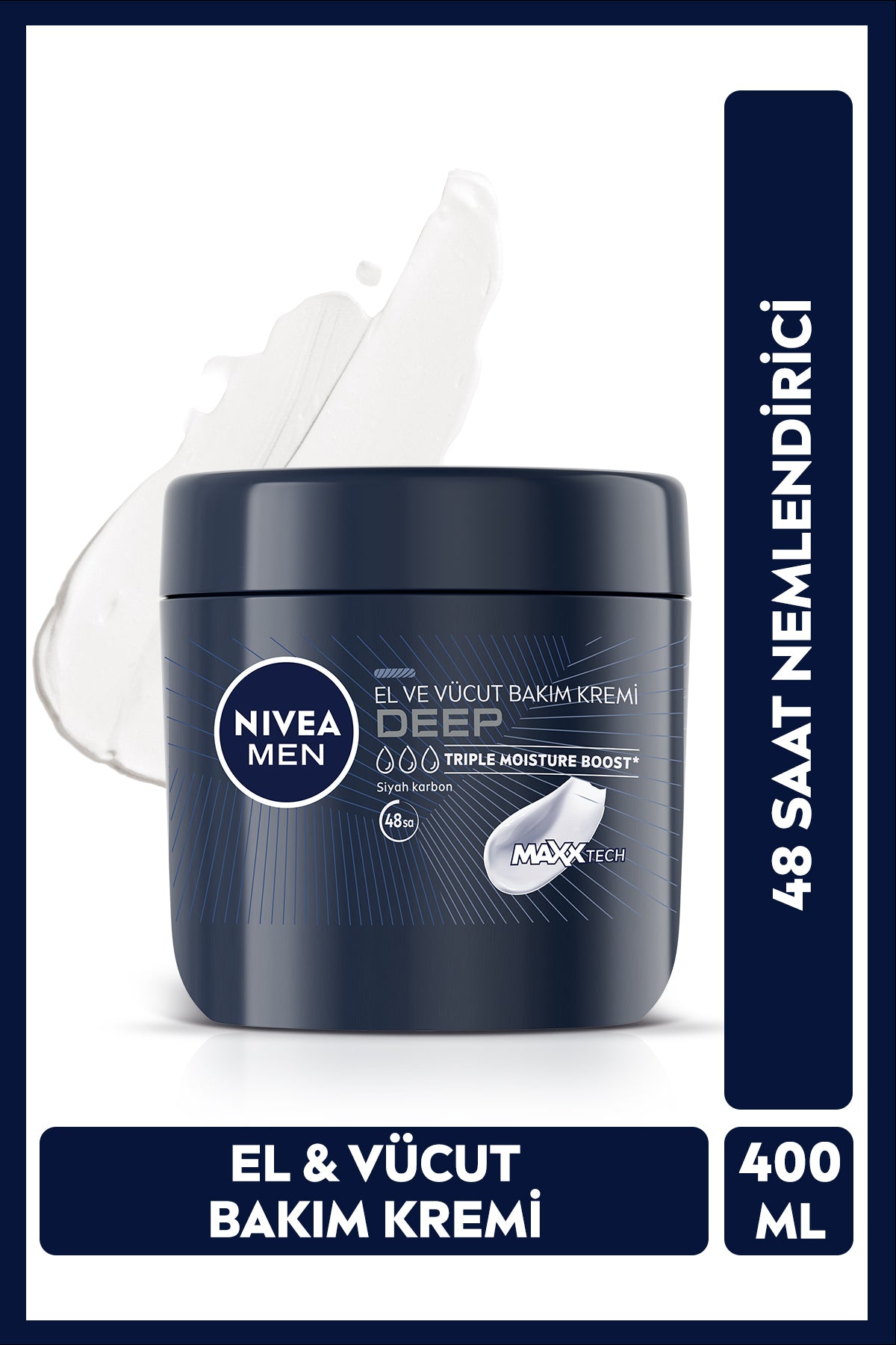 Nivea MEN Men's Deep Hand and Body Care Cream 400ml, 48 Hours Moisturizing, Doesn't Leave a Sticky Feeling