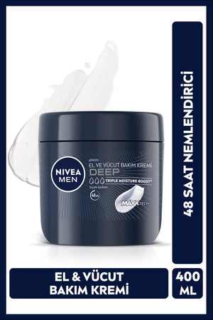 Nivea MEN Men's Deep Hand and Body Care Cream 400ml, 48 Hours Moisturizing, Doesn't Leave a Sticky Feeling