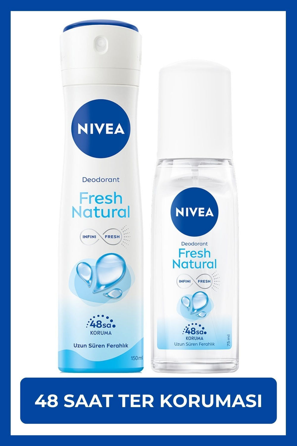 Nivea Women's Spray Deodorant Fresh Natural 150ml and Pump 75ml, 48 Hours Sweat Protection, Long-Lasting Freshness