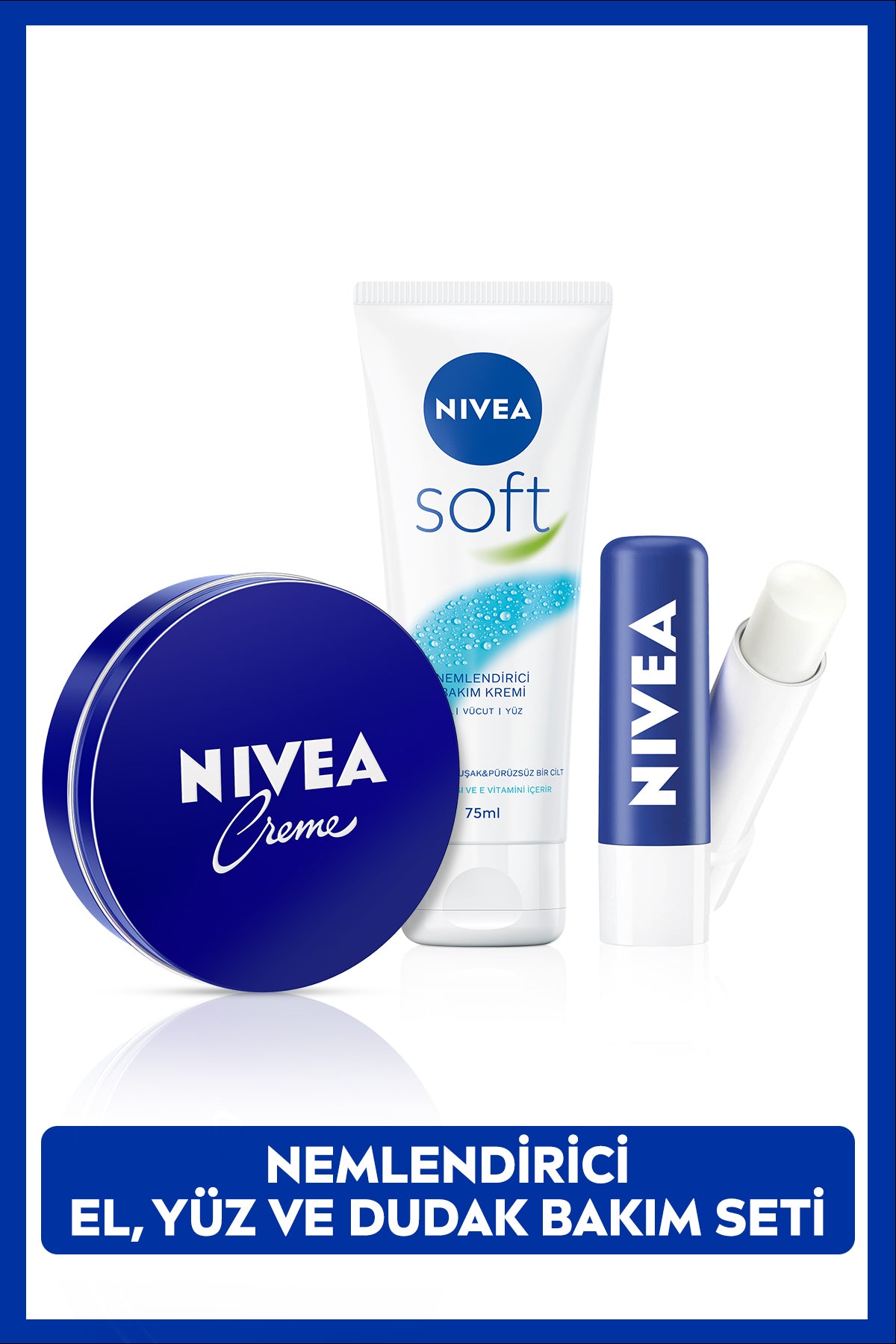 Nivea Moisturizing Creme 75ml, Soft Care Cream 75ml and Nourishing Colorless Lip Cream, Cracked and Dry Skin