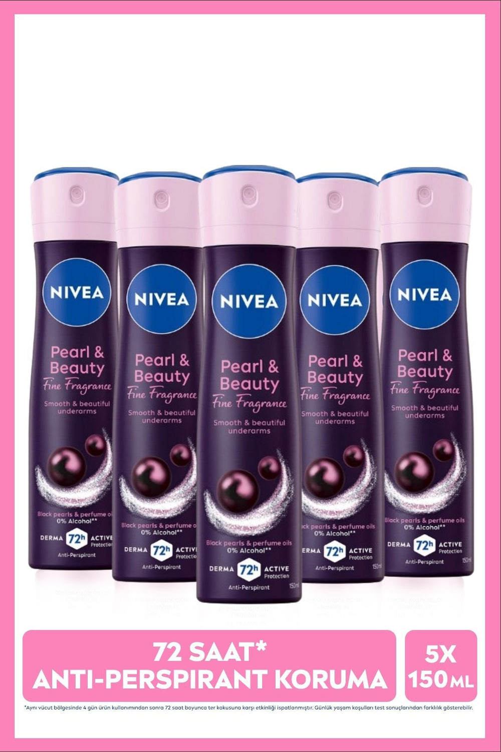 Nivea Women's Spray Deodorant Pearl&Beauty Fine Fragrance 150ml, 72 Hours Sweat Protection, Alcohol-Free, X5 Pieces