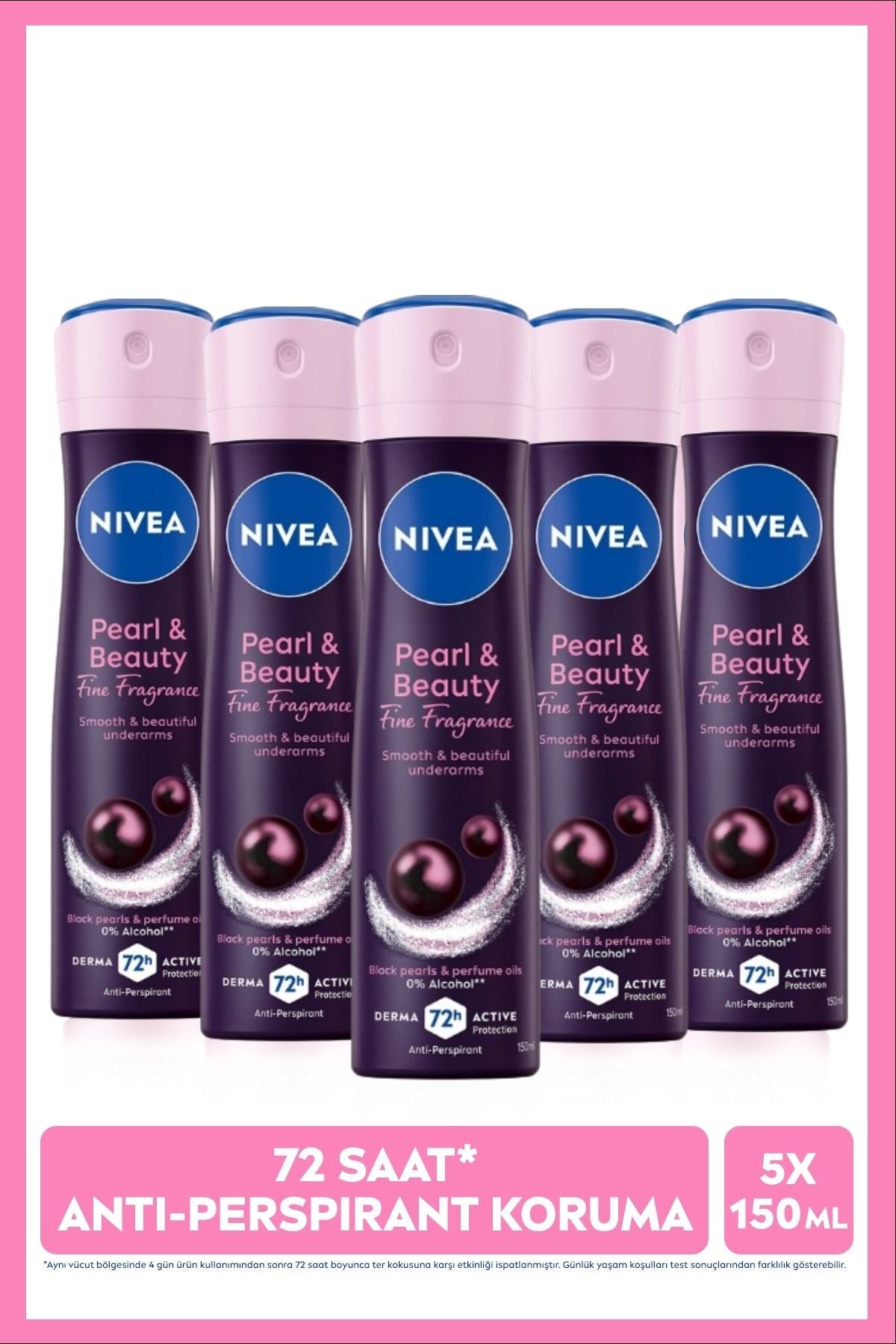 Nivea Women's Spray Deodorant Pearl&Beauty Fine Fragrance 150ml, 72 Hours Sweat Protection, Alcohol-Free, X5 Pieces
