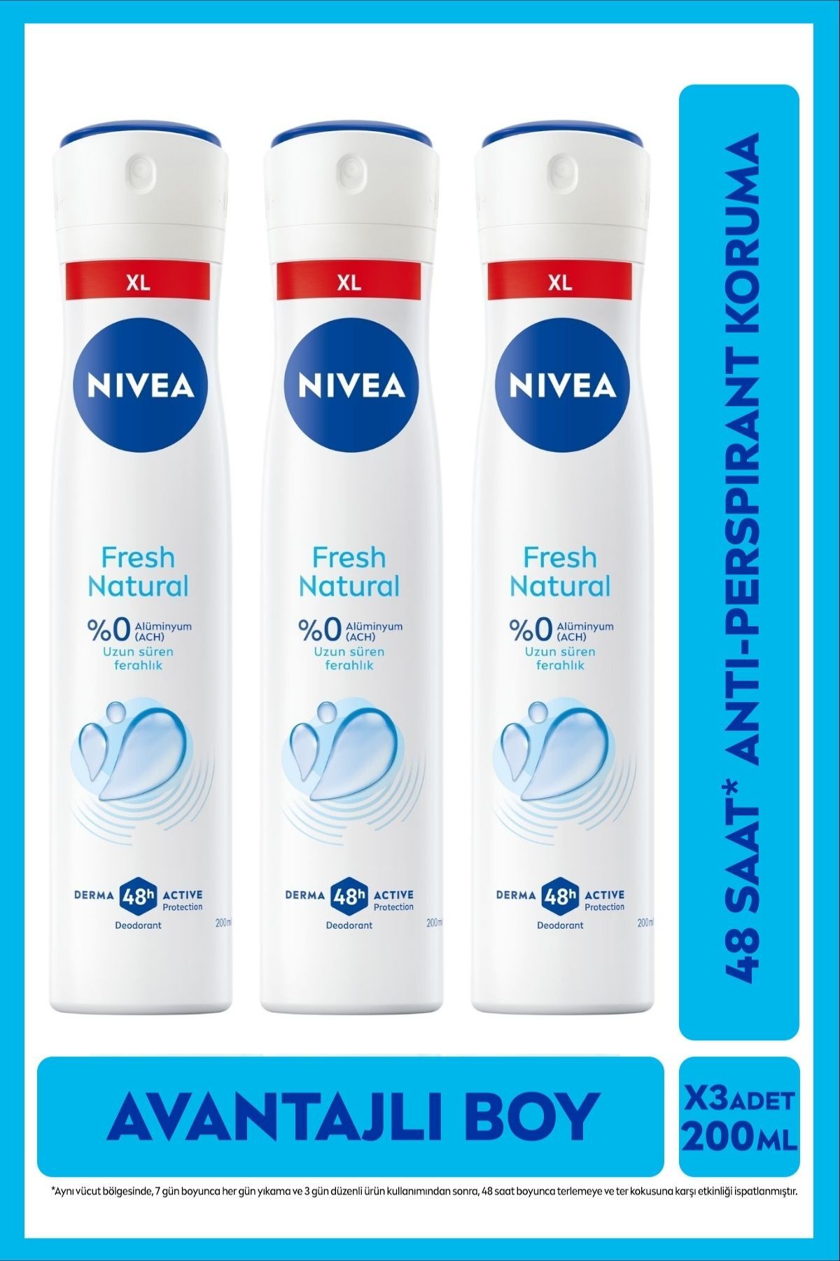 Nivea Women's Spray Deodorant Fresh Natural 200 Ml, 48 Hours Protection Against Sweat Odor, Advantageous Size, x3 Pieces