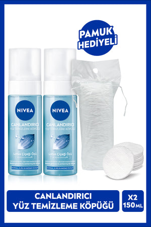Nivea Revitalizing Facial Cleansing Foam 150ml, Moisturizing, Dry and Sensitive Skin, X2Pcs, Cotton Gift