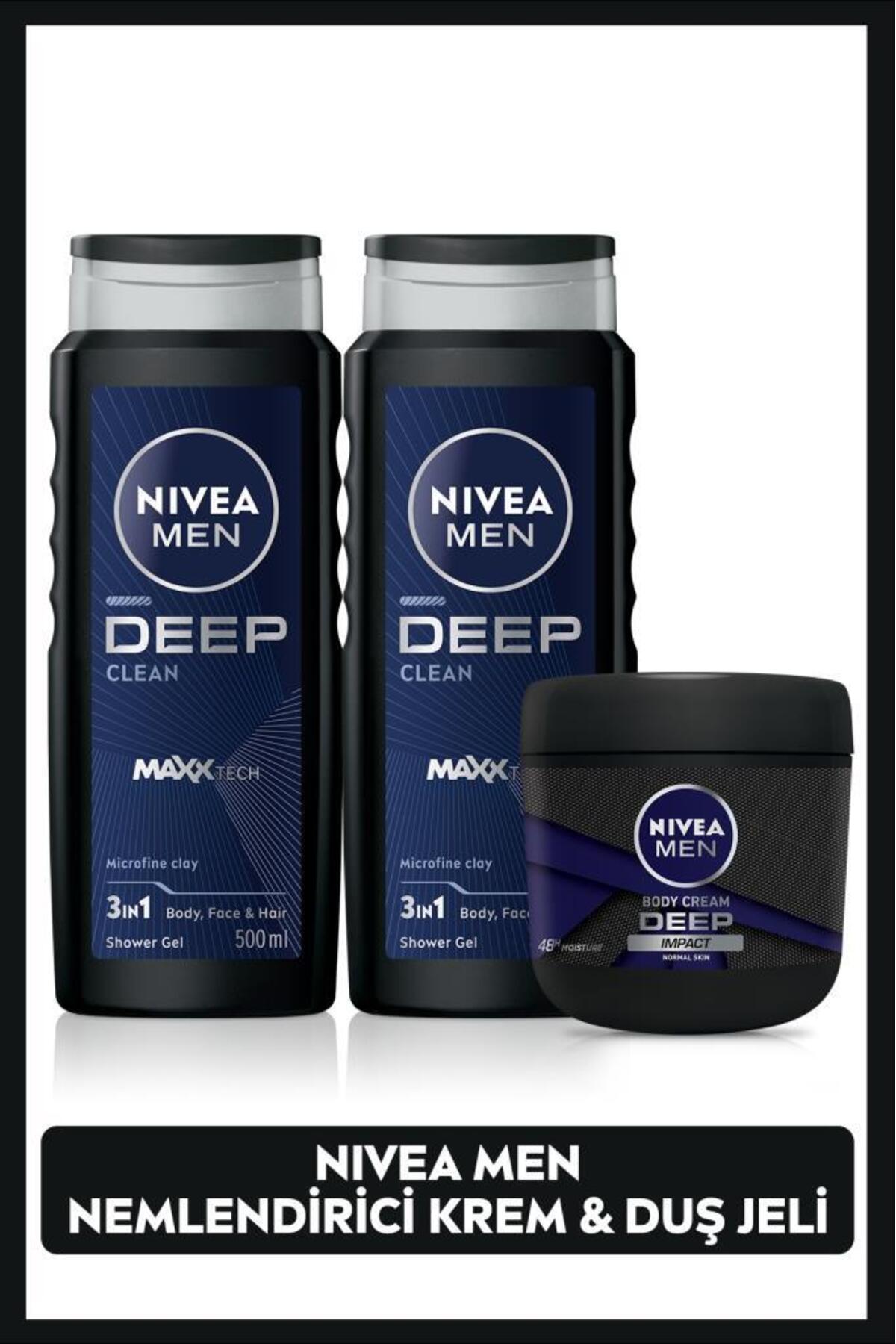 Nivea Men's Moisturizing Hand and Body Cream Deep Impact 400ml and Shower Gel Deep Dimension 500ml X2