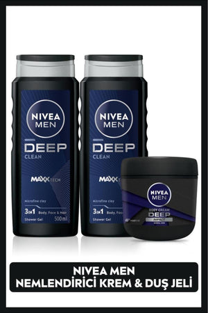 Nivea Men's Moisturizing Hand and Body Cream Deep Impact 400ml and Shower Gel Deep Dimension 500ml X2