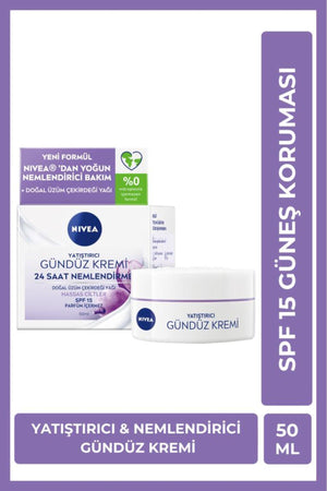 Nivea SPF15 Soothing and Moisturizing Day Face Care Cream 50ml, Sunscreen, Sensitive Skin, Perfume-Free