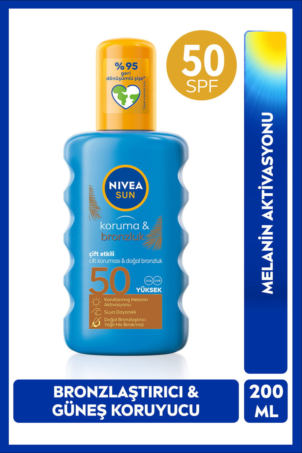 Nivea SUN SPF50 Protection And Tan Sun Spray 200ml, Natural Tan, Water Resistant, Melanin