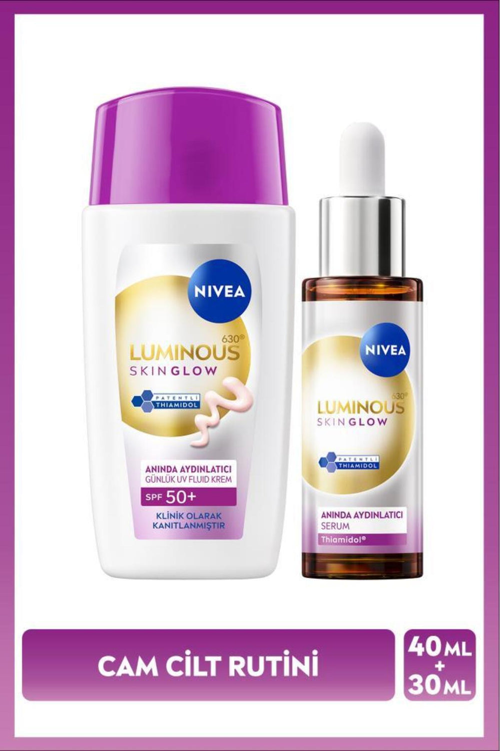 Nivea SPF50+ Sunscreen Luminous630 Skin Glow Illuminating Face Cream 40ml and Serum 30ml, Glass Skin
