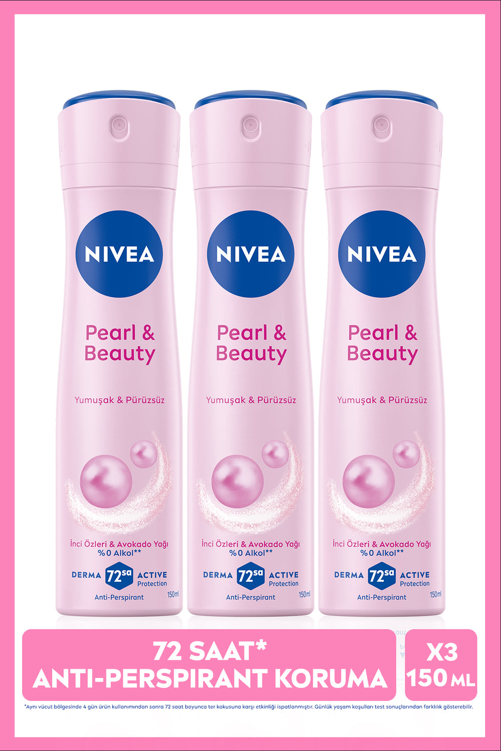Nivea Women's Spray Deodorant Pearl&Beauty 150ml, 72 Hours Protection Against Sweat, Floral Fragrance, X3 Pieces