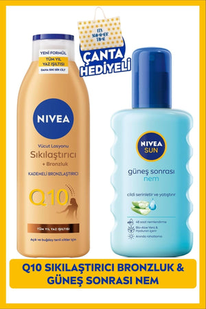 Nivea Sun After Sun Moisturizer 200ml And Q10 Firming Tan Body Lotion 200ml, Bag Gift