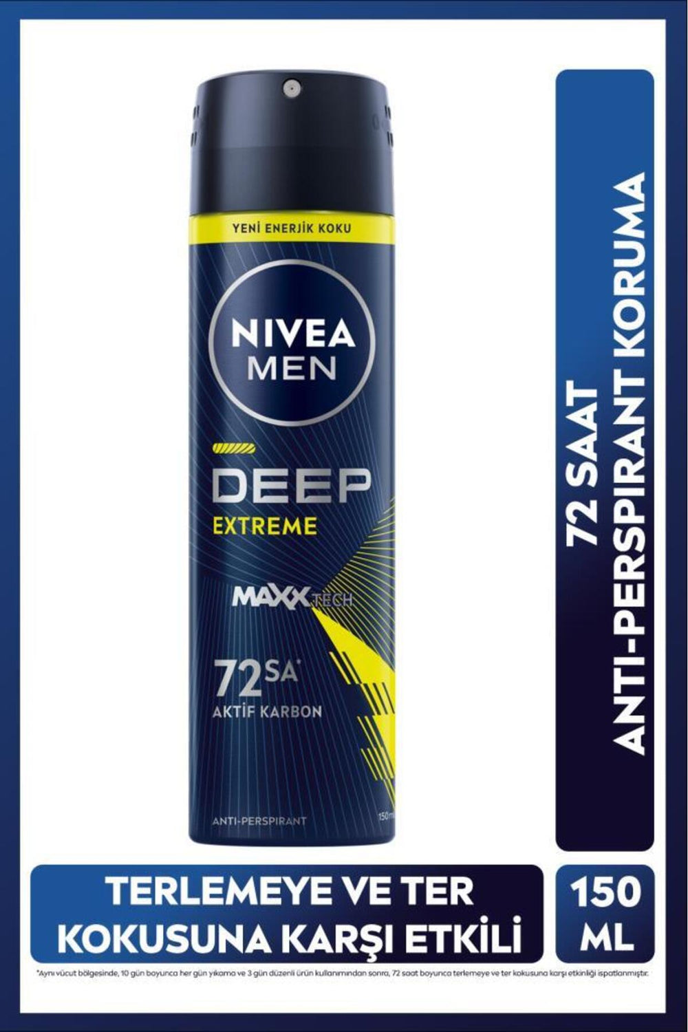 Nivea MEN Men's Spray Deodorant Deep Extreme 150ml, 72 Hours Anti-perspirant Sweat Protection, Energetic Fragrance