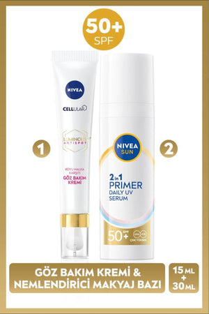 Nivea SUN SPF50 Sunscreen Moisturizing Make-up Base 30ml and Luminous630 Anti-Dark Circle Eye Cream