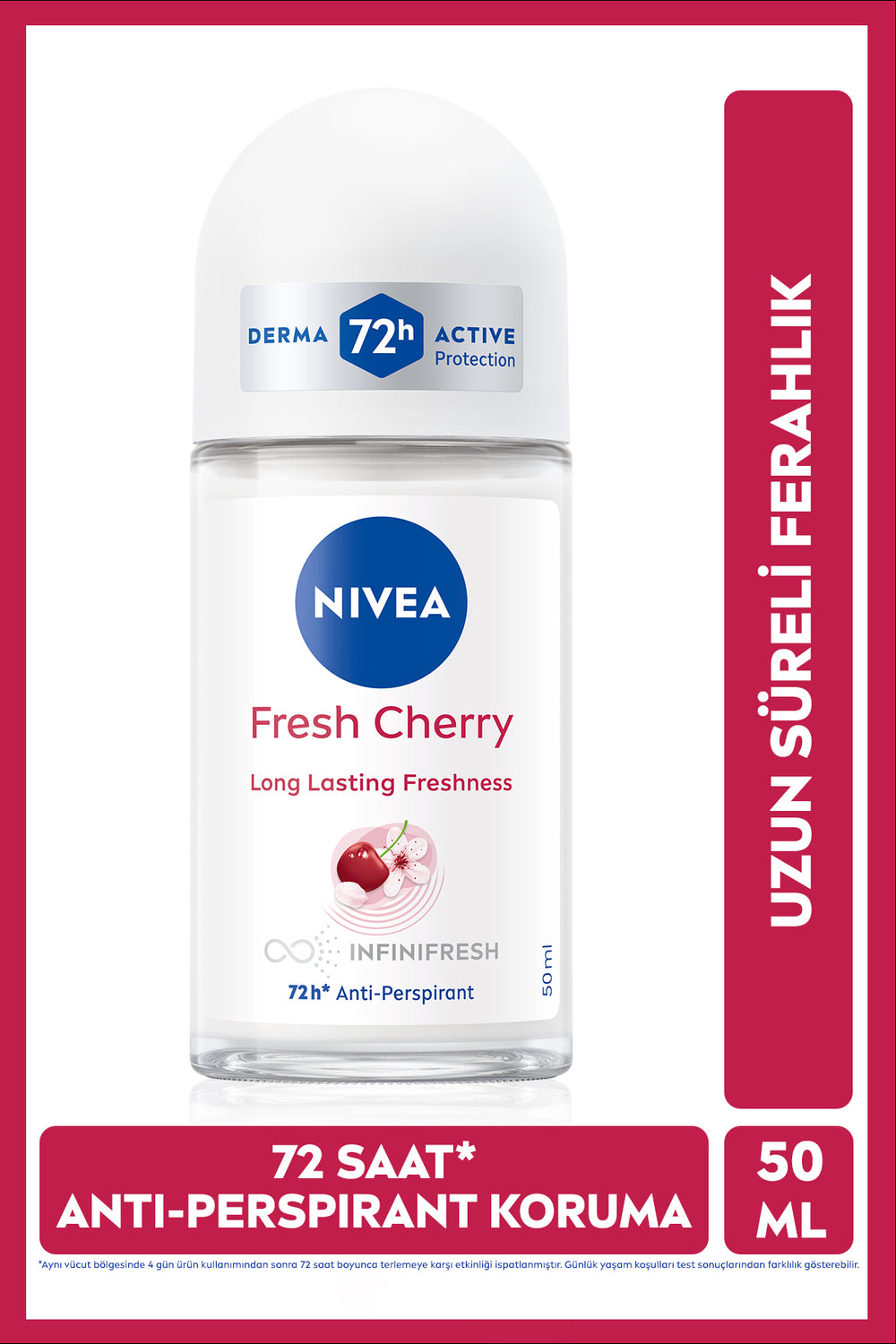 Nivea Women's Roll-on Deodorant Fresh Cherry 50ml, 72 Hours Anti-perspirant Protection, Long-Lasting Freshness