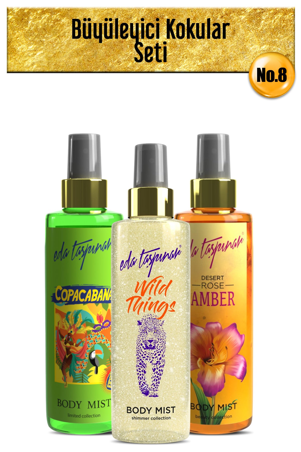 Fascinating Fragrances Seti.no.8 Amber & Copacabana & Wild Body Mist 200 ml (EGX20-EGY0017-EGX05)