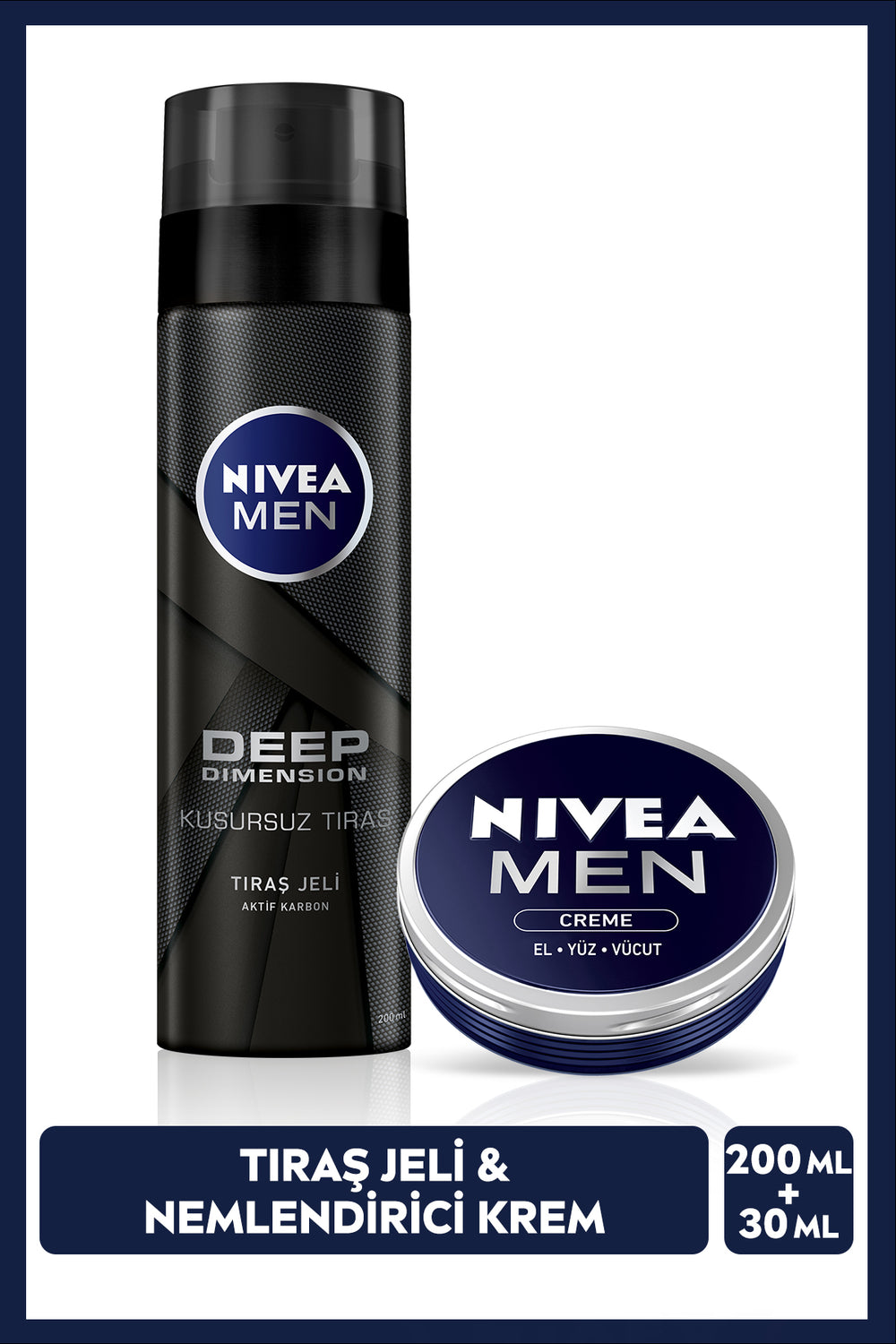 Nivea MEN Men's Moisturizing Care Cream 30ml and Deep Dimension Shaving Gel 200ml, Masculine Scent