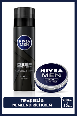 Nivea MEN Men's Moisturizing Care Cream 30ml and Deep Dimension Shaving Gel 200ml, Masculine Scent