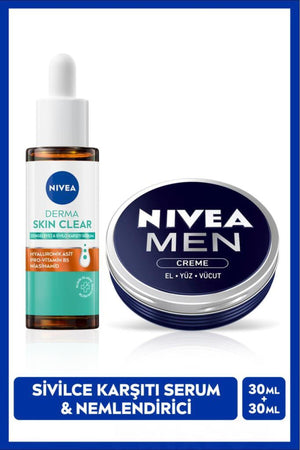 Nivea Men's Moisturizing Creme 30ml And Derma Skin Clear Anti Serum 30ml, Skin Care Set