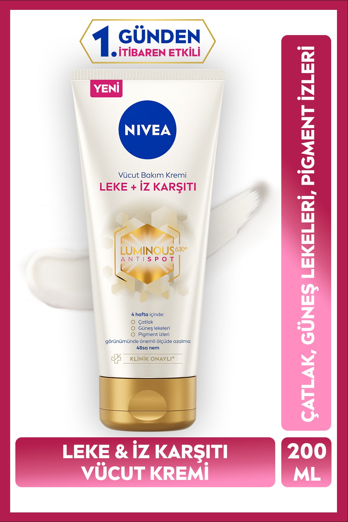 Nivea Luminous630 Anti-Blemish and Scar Body Care Cream 200ml, Anti-Sun Spot and Stretch Marks, Moisturizing