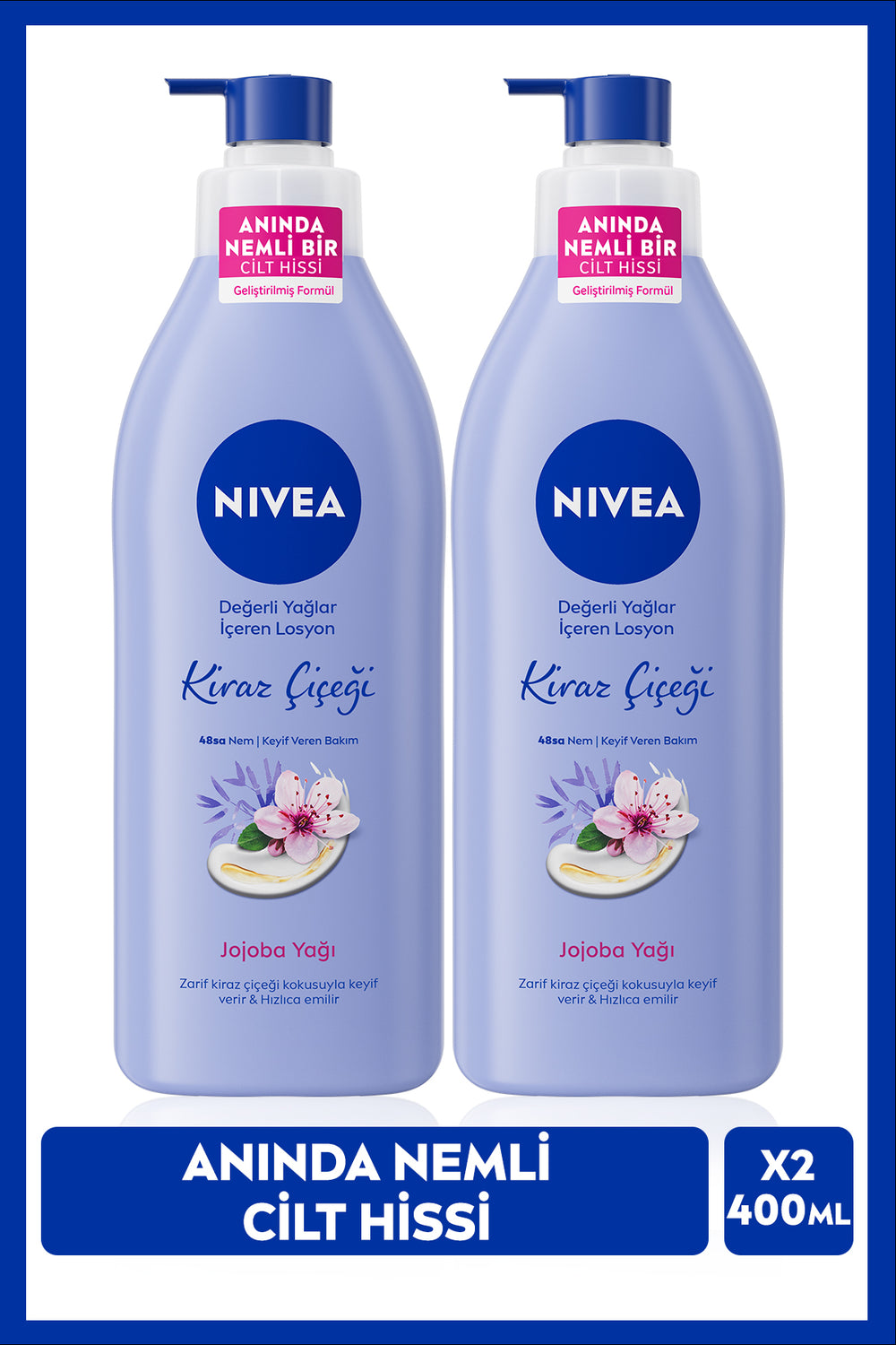 Nivea Moisturizing Body Care Lotion Containing Cherry Blossom Precious Oils 400ml, Dry Skin, X2 Pieces