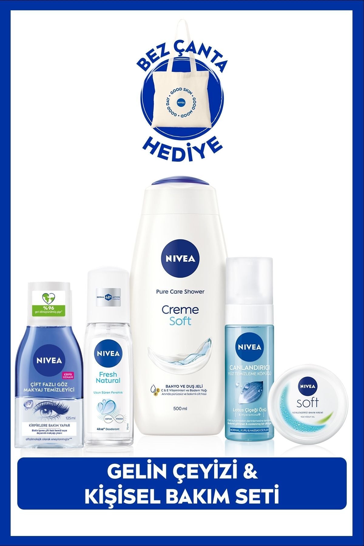 Nivea Bridal Dowry Set, Shower Gel 500ml, Face Washing Foam 150ml, Deodorant, Eye Makeup Remover, Cream 100ml