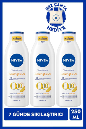 Nivea Q10 7 Days Firming Body Care Lotion 250ml, Moisturizer, Vitamin C, X3 Pieces, Bag Gift