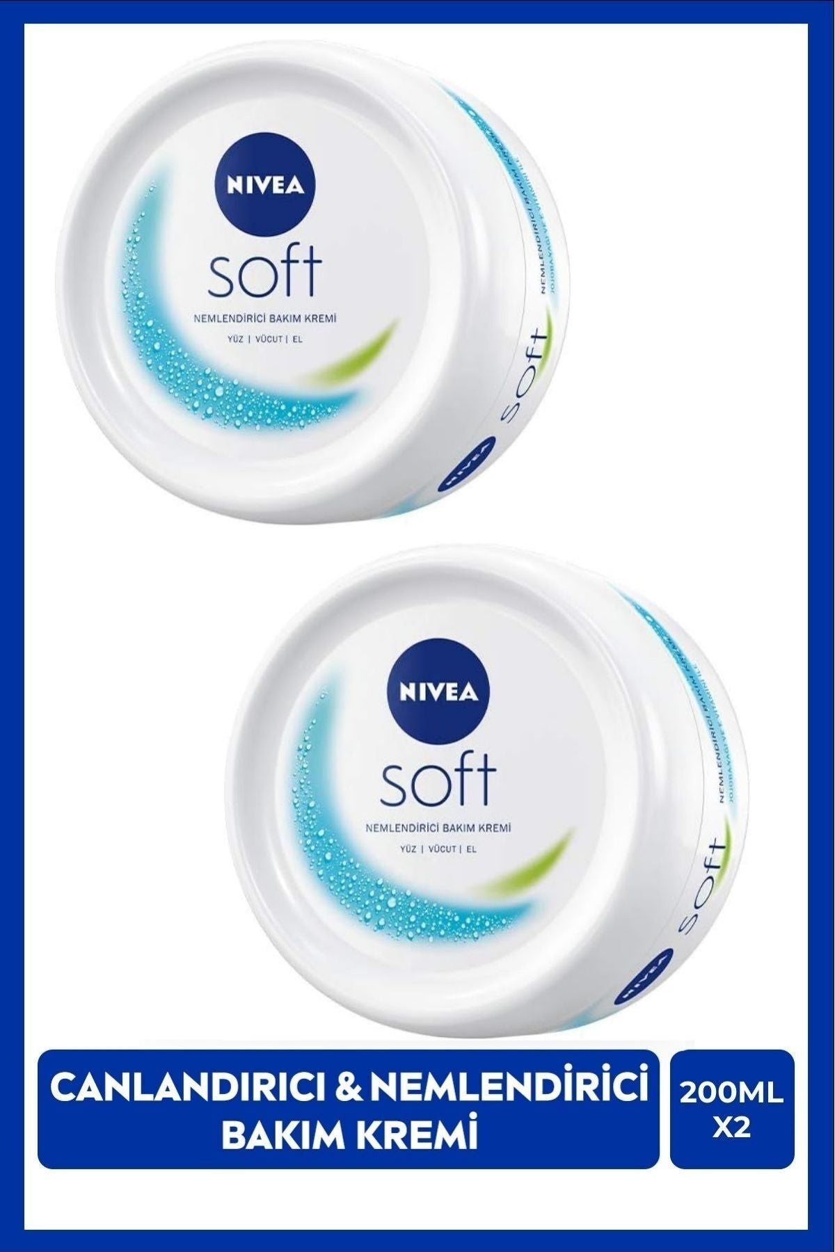 Nivea Soft Moisturizing Body Care Cream 200ml, Hand Face Body, Vitamin E, Jojoba Oil, X2 Pieces