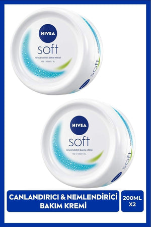 Nivea Soft Moisturizing Body Care Cream 200ml, Hand Face Body, Vitamin E, Jojoba Oil, X2 Pieces