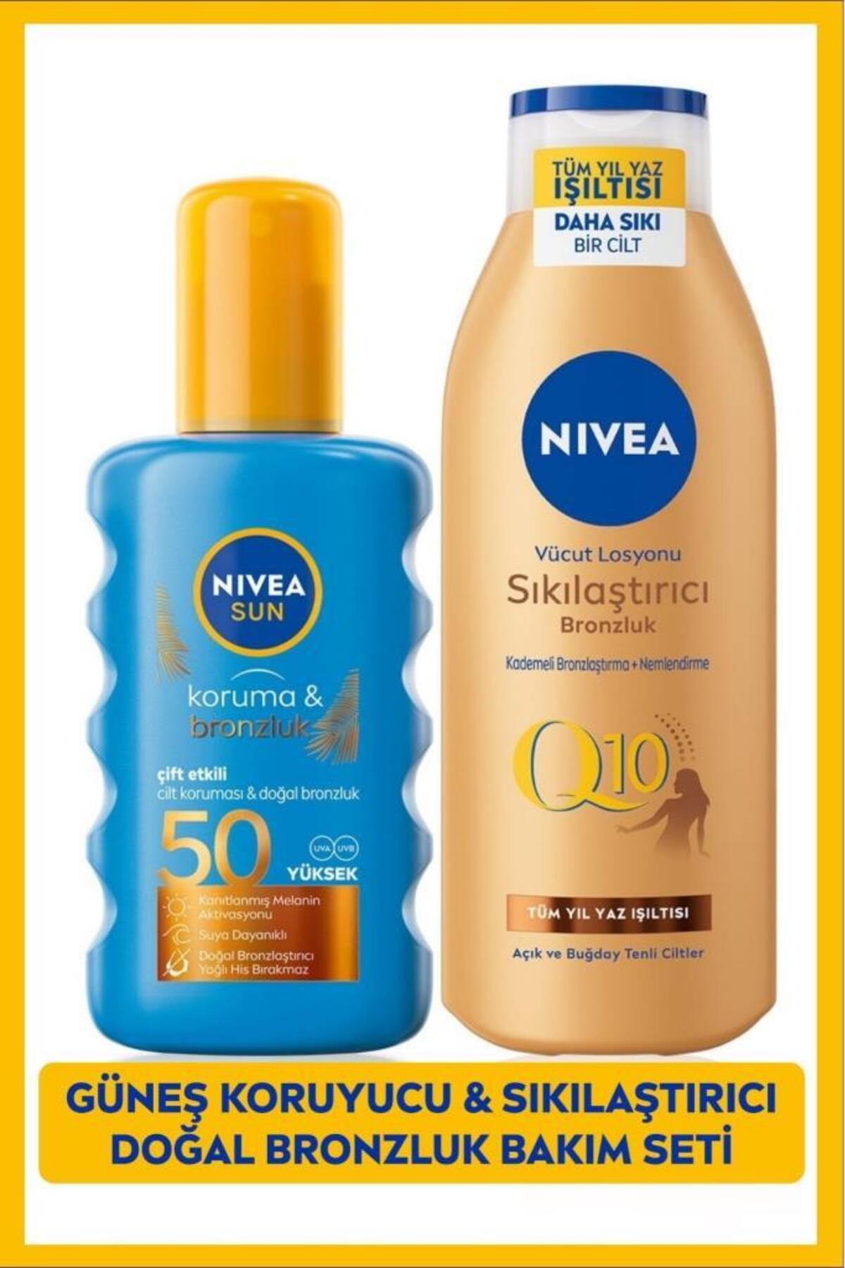 Nivea SUN SPF50 Sunscreen Bronzing Body Spray 200ml and Firming Tan Lotion 250ml