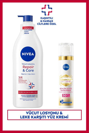 Nivea Repair&Care Moisturizing Body Lotion 400ml and SPF50 Luminous630 Anti-Blemish Day Face Cream 40ml