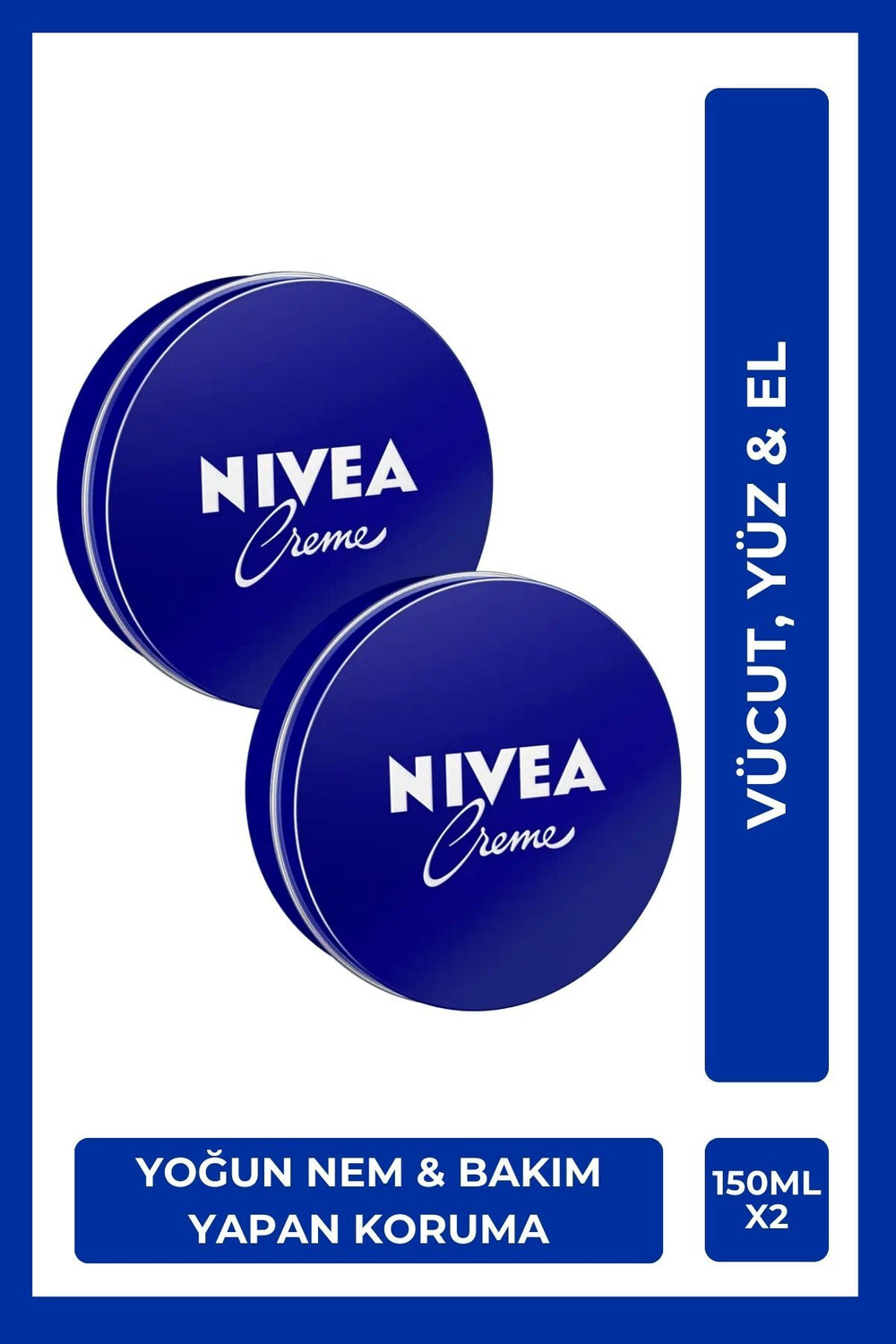 Nivea Creme 150ml, Intensive Moisturizer, Caring Protection, Eucerit, Soft Skin, Hand Face Body, X2 Pieces